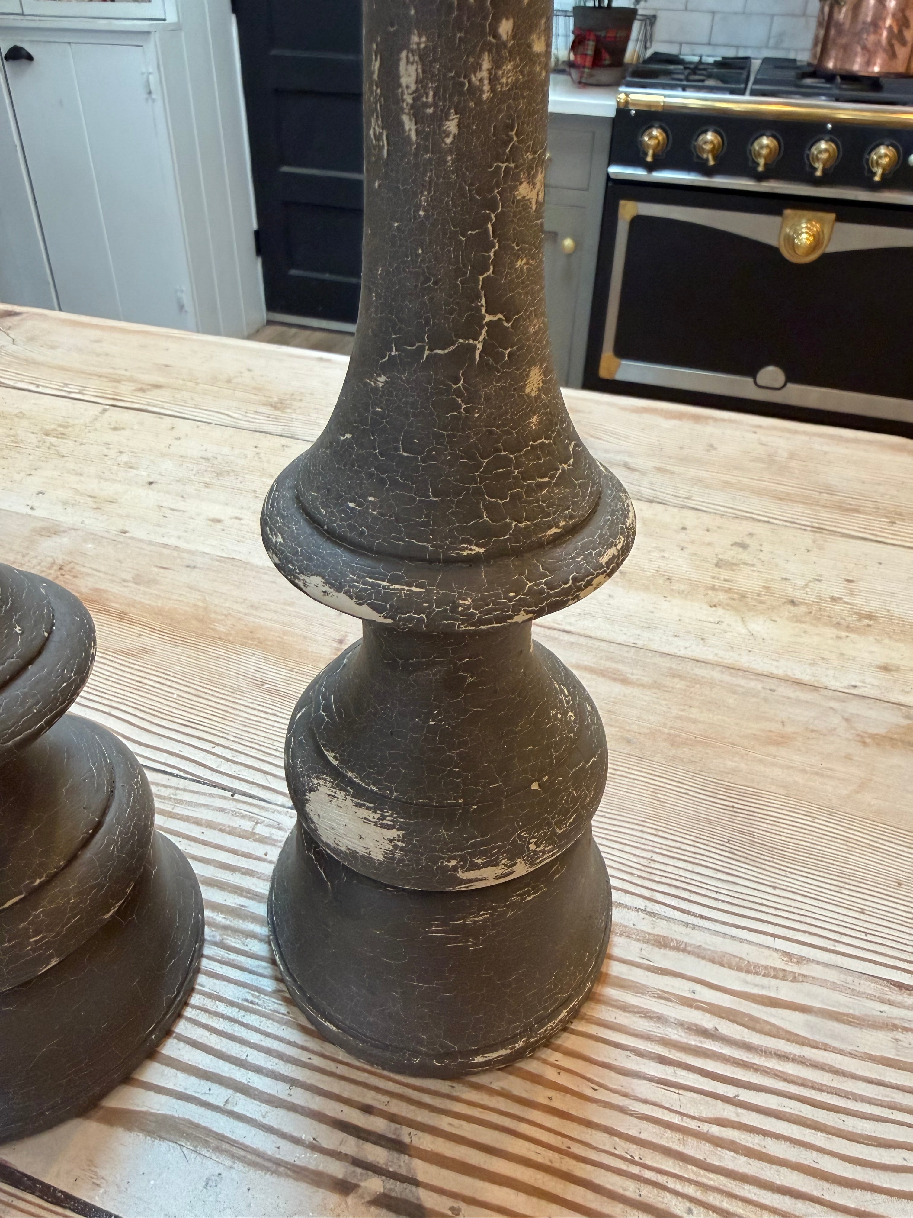 Set of Candlesticks hand painted chippy milk paint 15” and 12.5”
