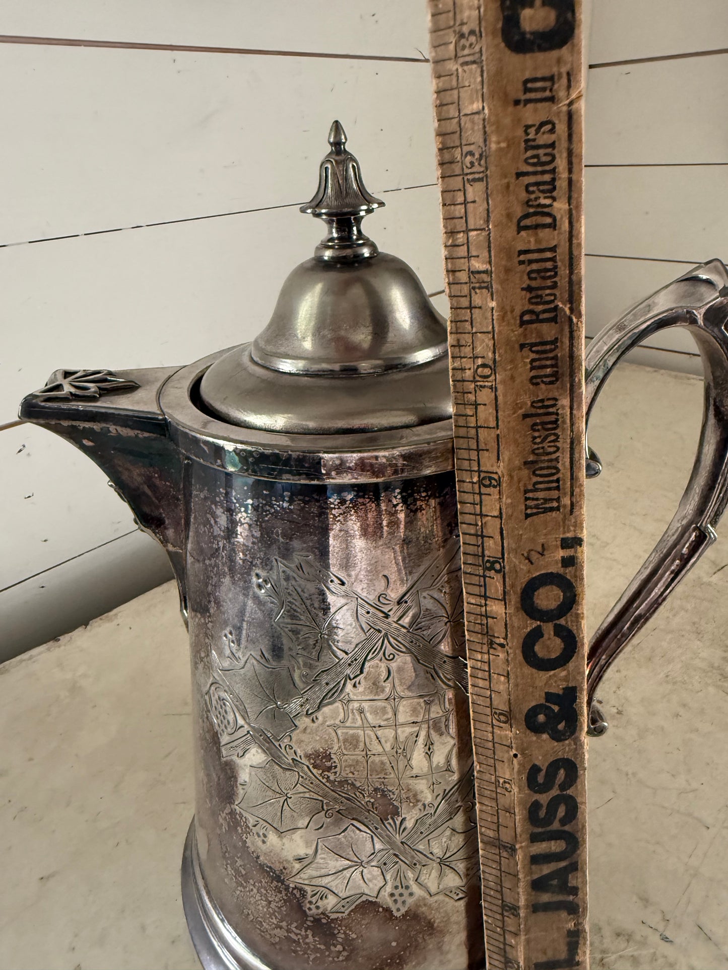 Large antique JAs Stimpson mid 1800’s Quadruple Plate Silver lined pitcher