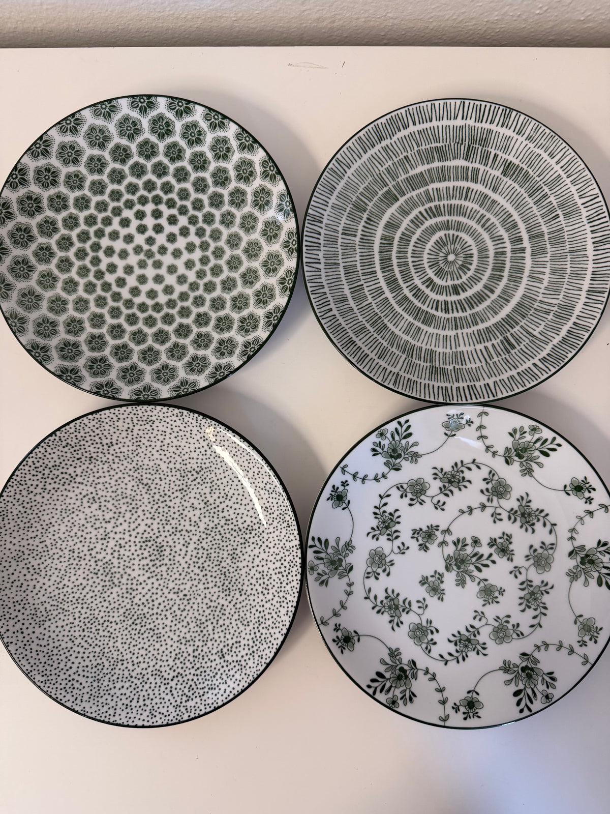 Set of green and white bowls and plates ikea