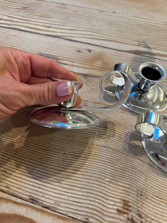 Art deco Silvertone metal candle holder sold individually