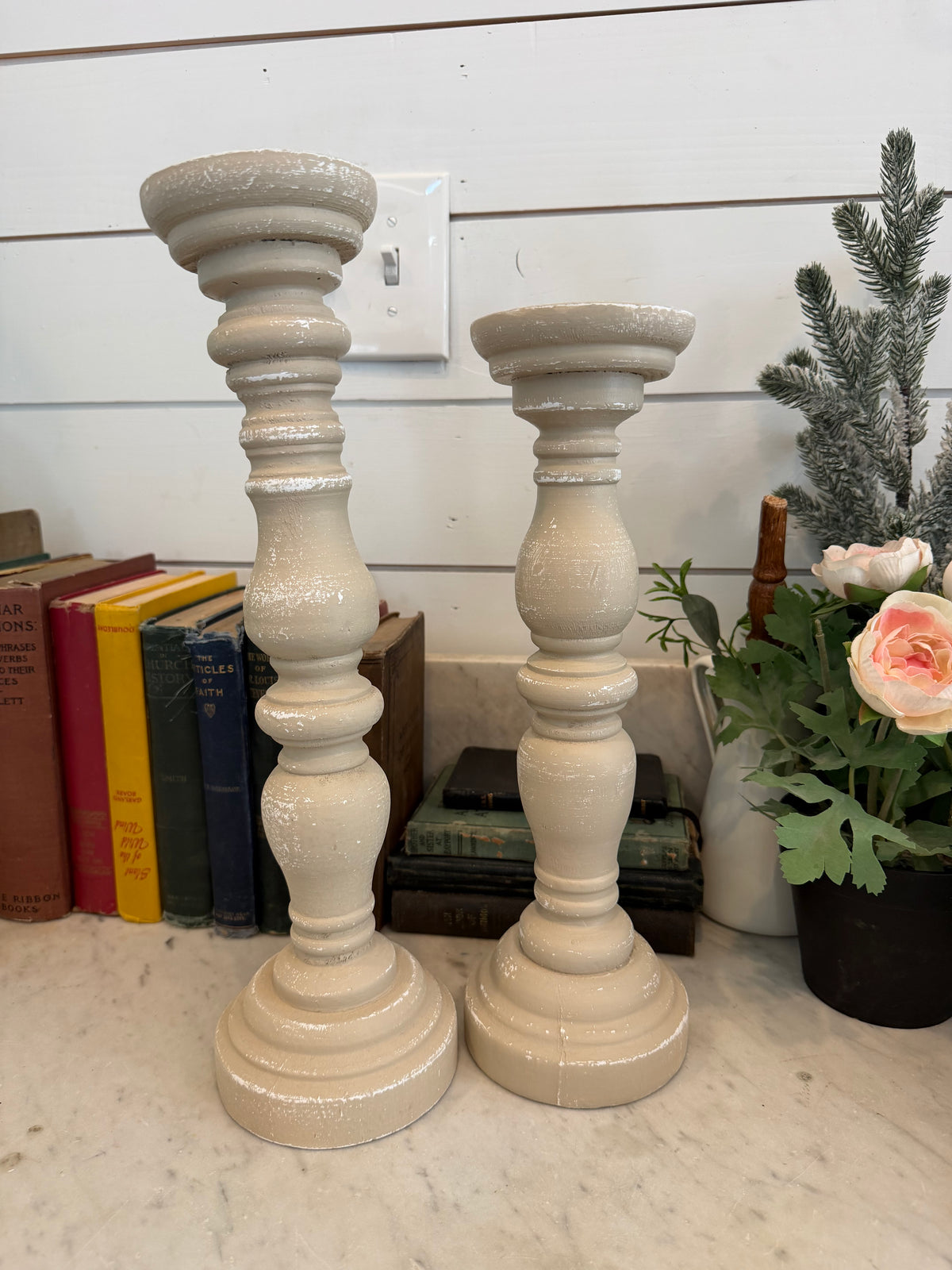Candlestick set hand-painted in crockery as is
