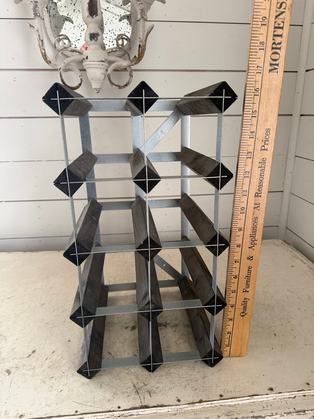 Vintage wood and metal wine rack