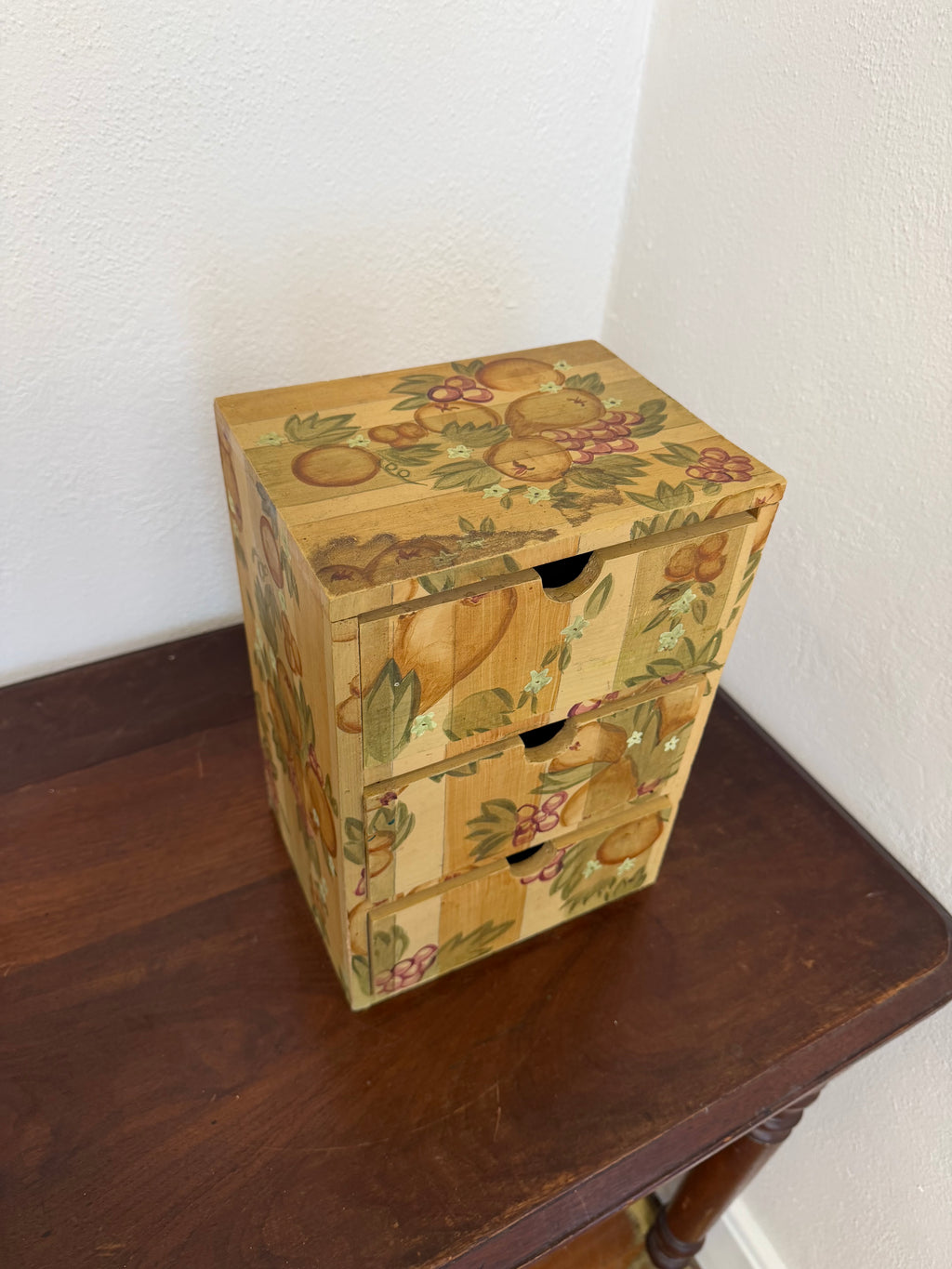 Hand Pained Wood Box With 3 Drawers