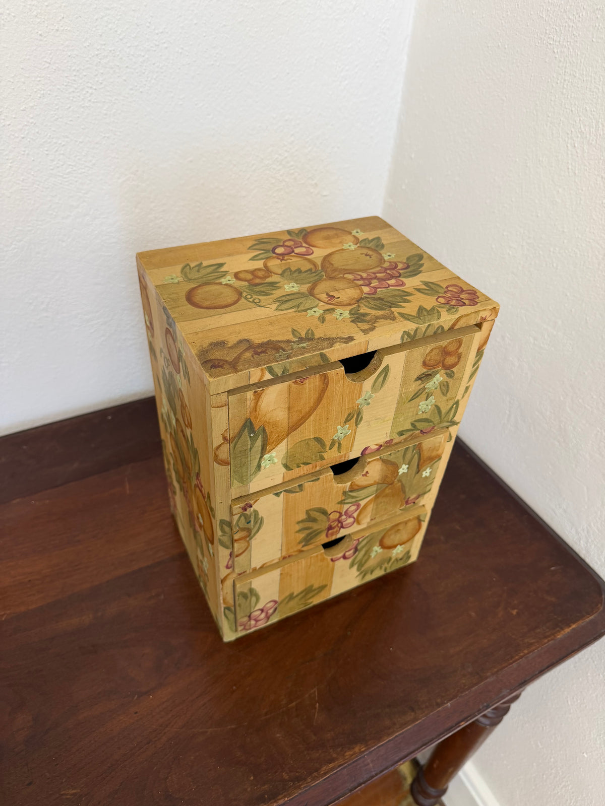 Hand Pained Wood Box With 3 Drawers