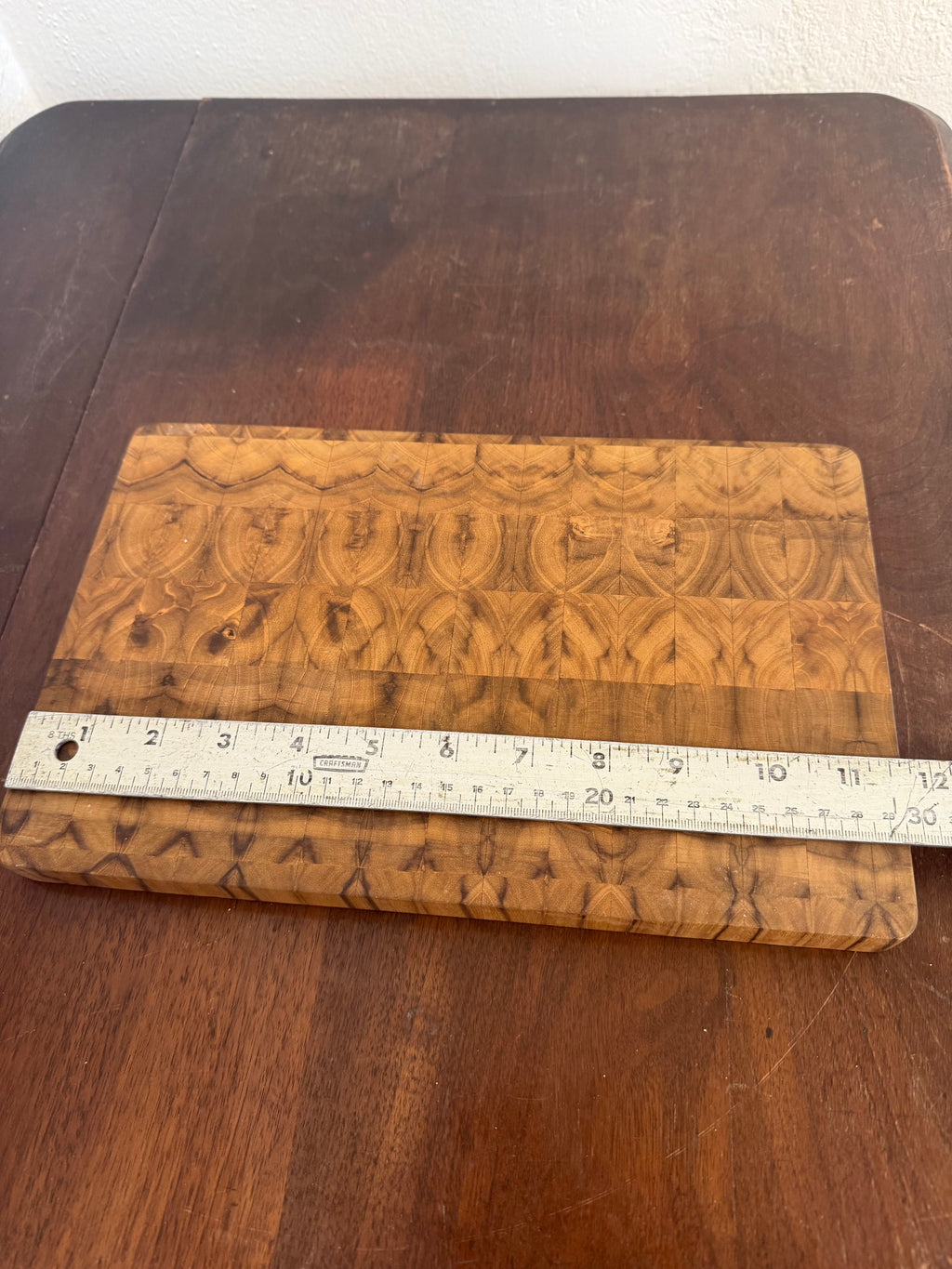 Vintage rectangular end-grain wooden cutting board