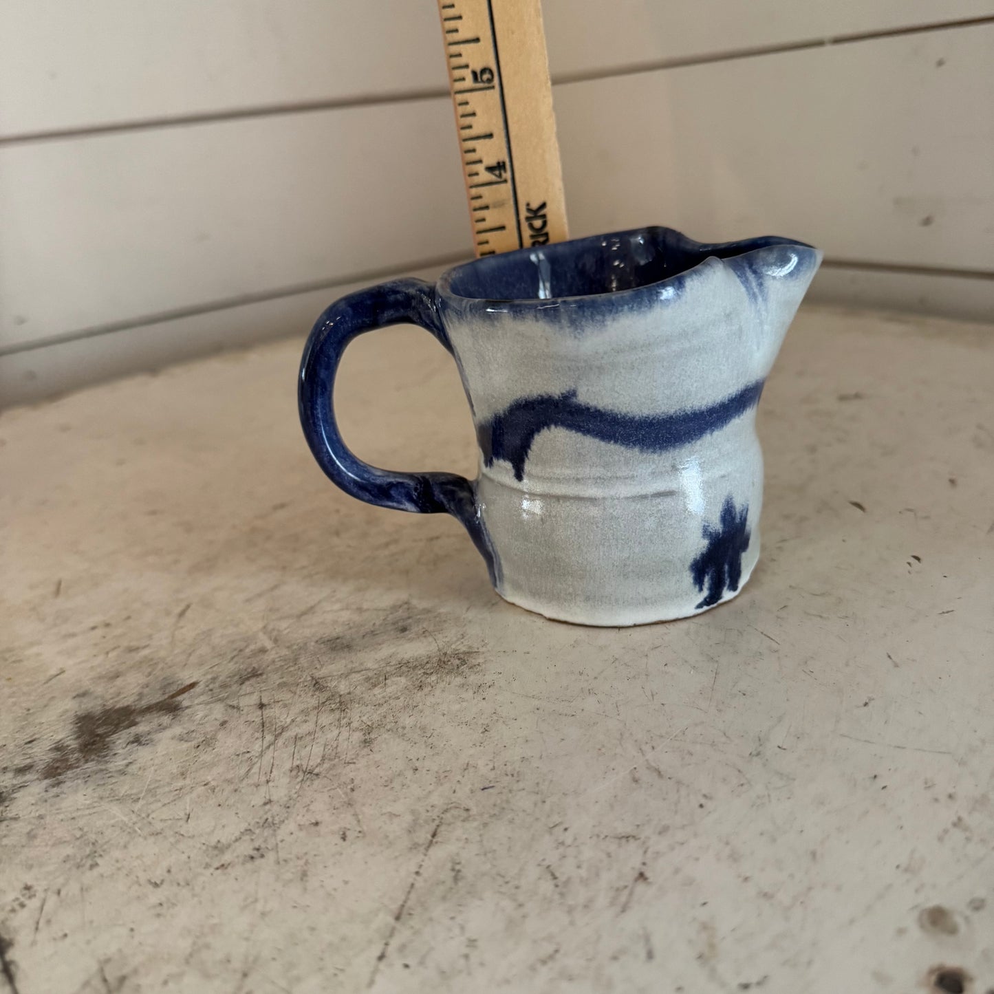 Handmade Blue & White Glazed Pottery Creamer ~ Handthrown Pottery Creamer Dish ~ Creamer or Gravy Bowl Dish