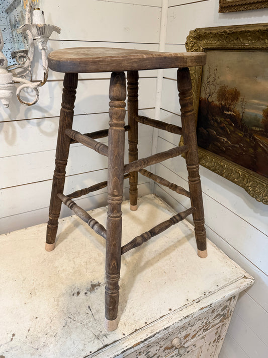 Vintage Wooden Stool With Bowed Seat