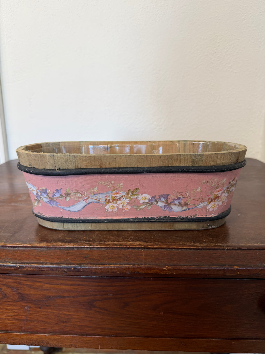 Oval Wood Trough Planter - hand painted
