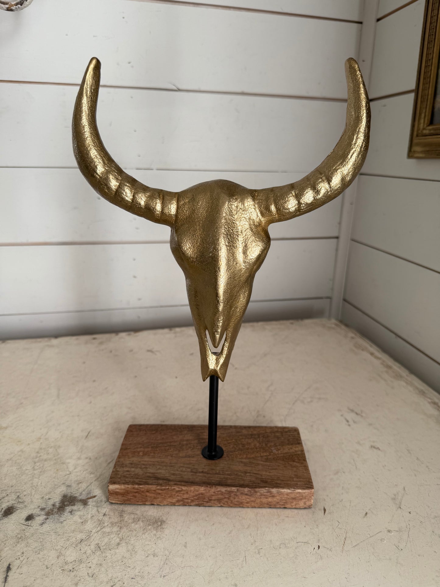 Metallic Gold Cow Skull Sculpture