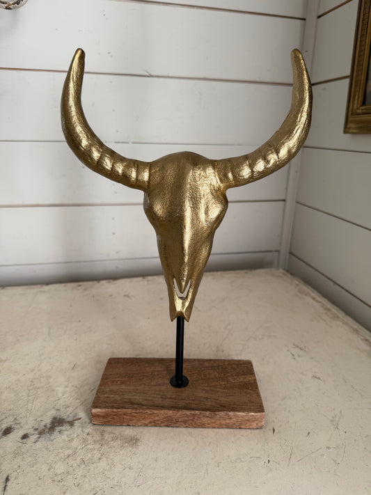 Metallic Gold Cow Skull Sculpture