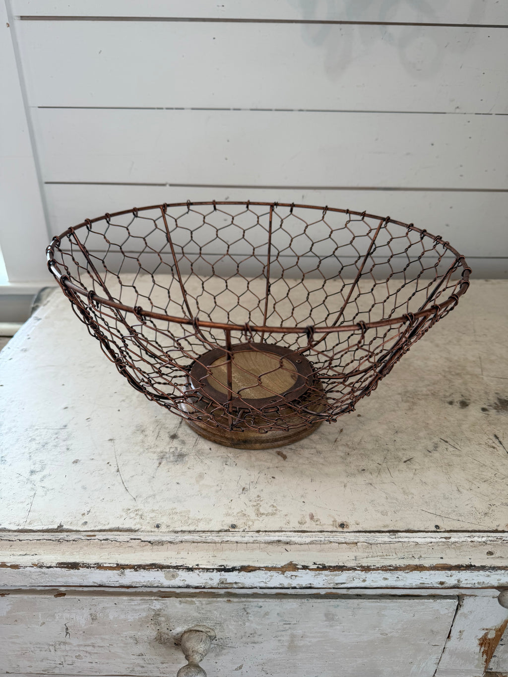 Chicken Wire Basket with Mango Wood Base