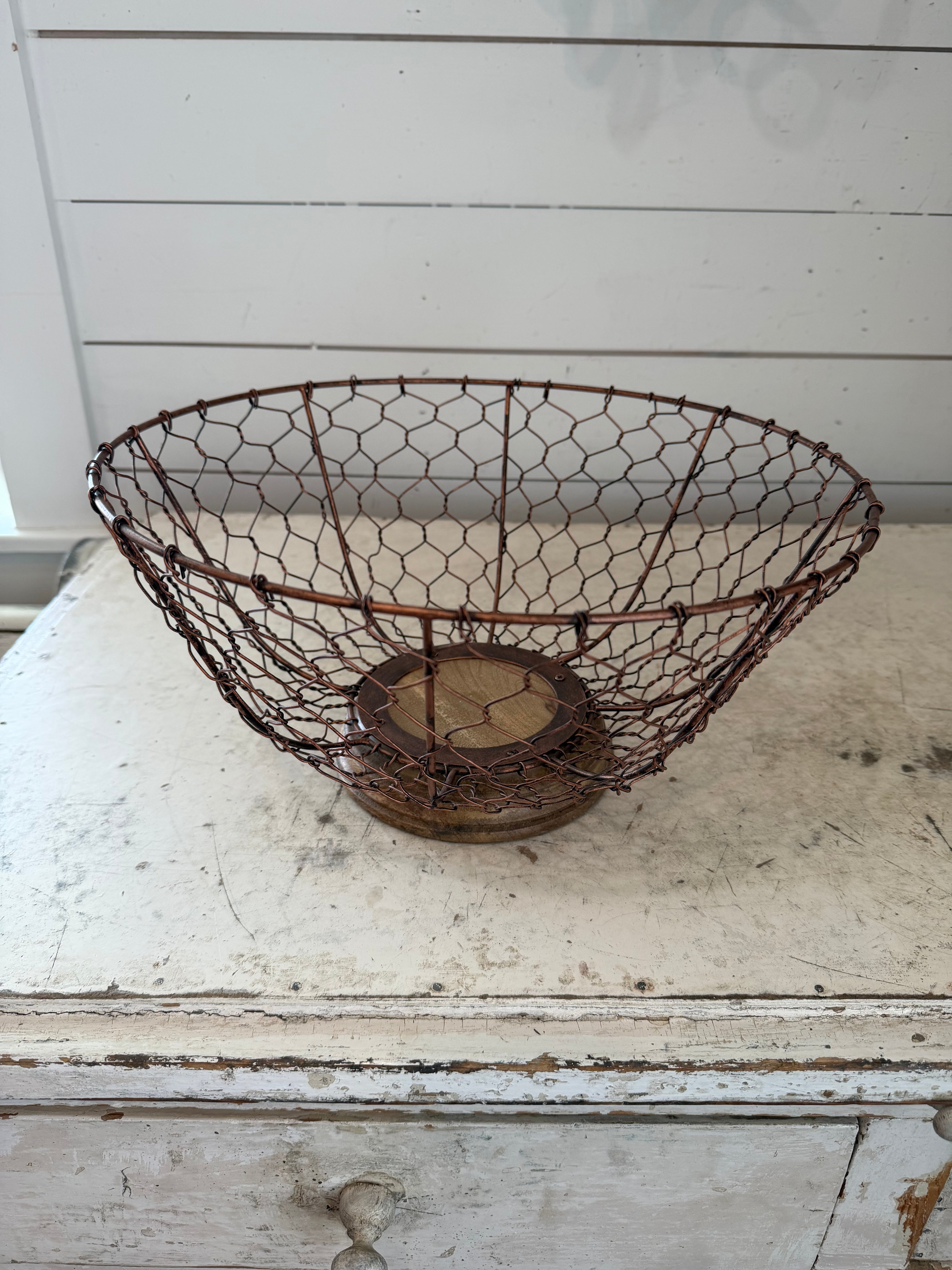 Chicken Wire Basket with Mango Wood Base