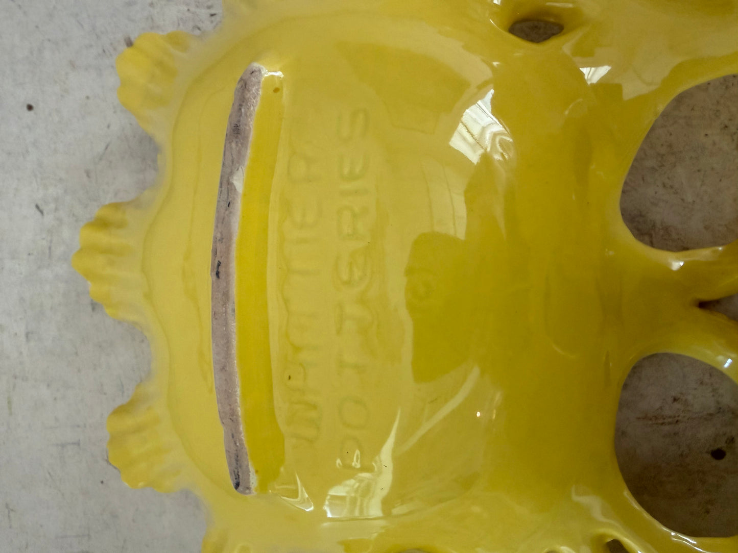 Vintage yellow ceramic dish California Pottery divided leaf relish Tray - Has Some Chips