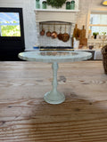 Light Blue Hand painted pedastal cake plate with resin top - Resin portion is food safe