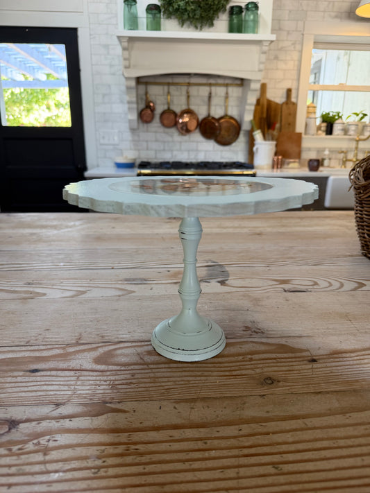 Light Blue Hand painted pedastal cake plate with resin top - Resin portion is food safe