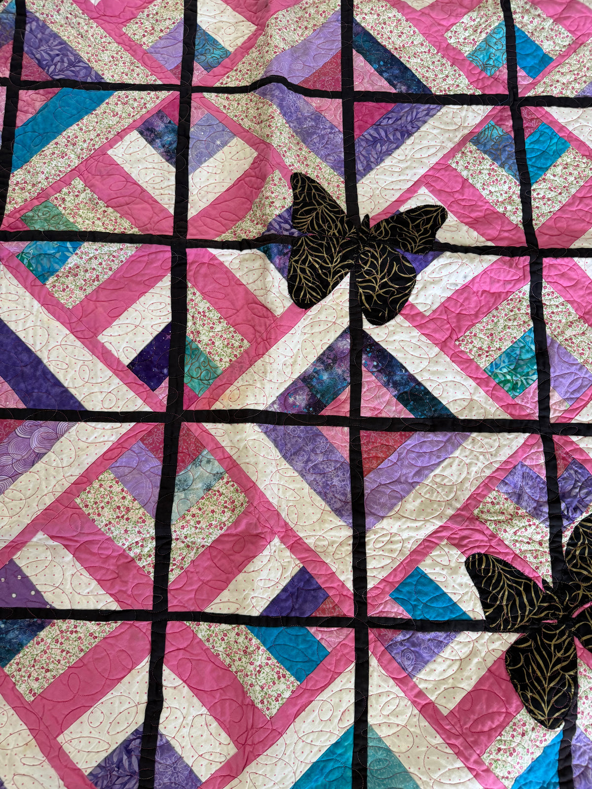 Handmade butterfly pieces quilt throw