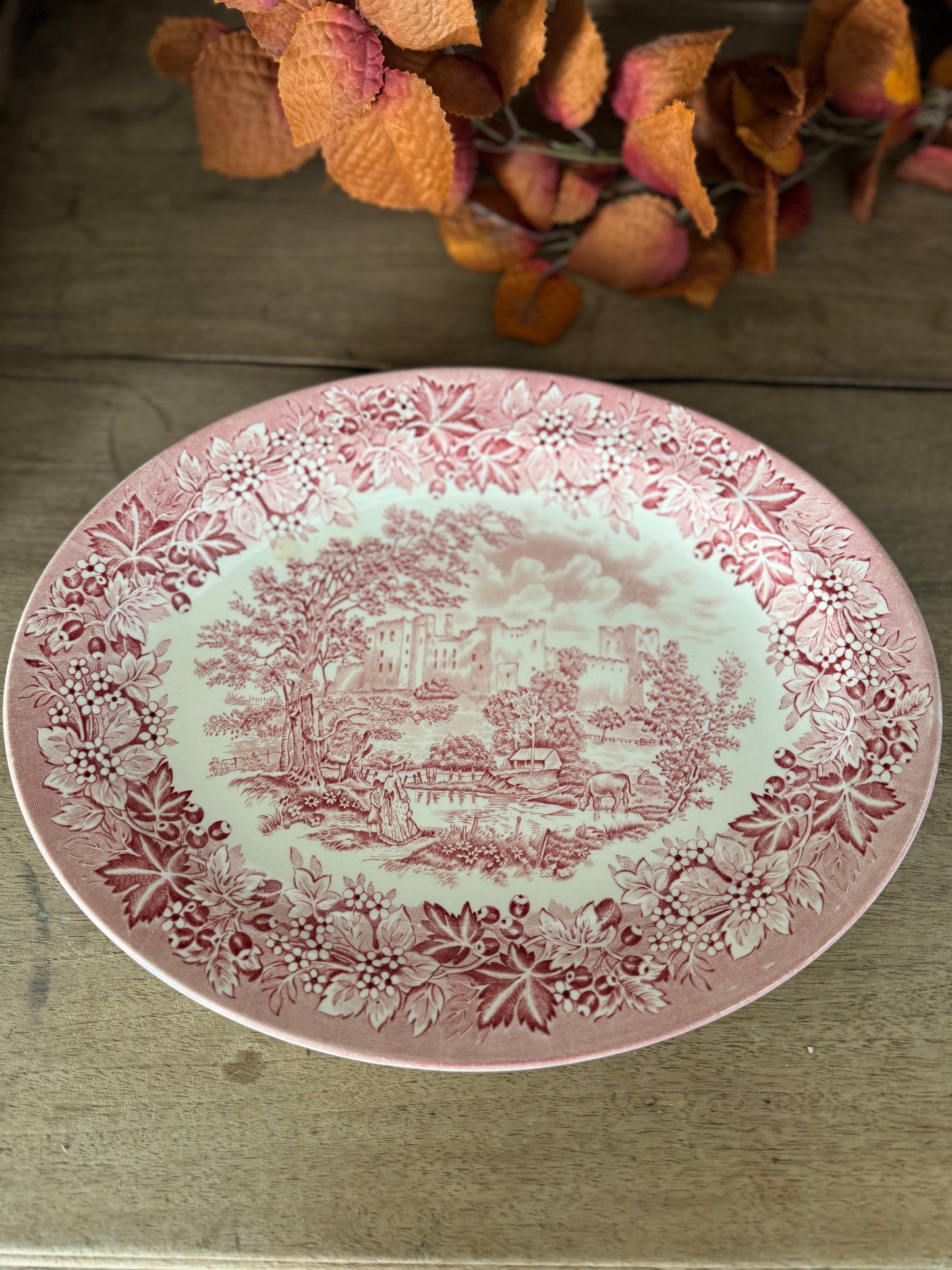 Vintage Ironstone Platter, Red Transferware Platter, Castle - sold individually two available