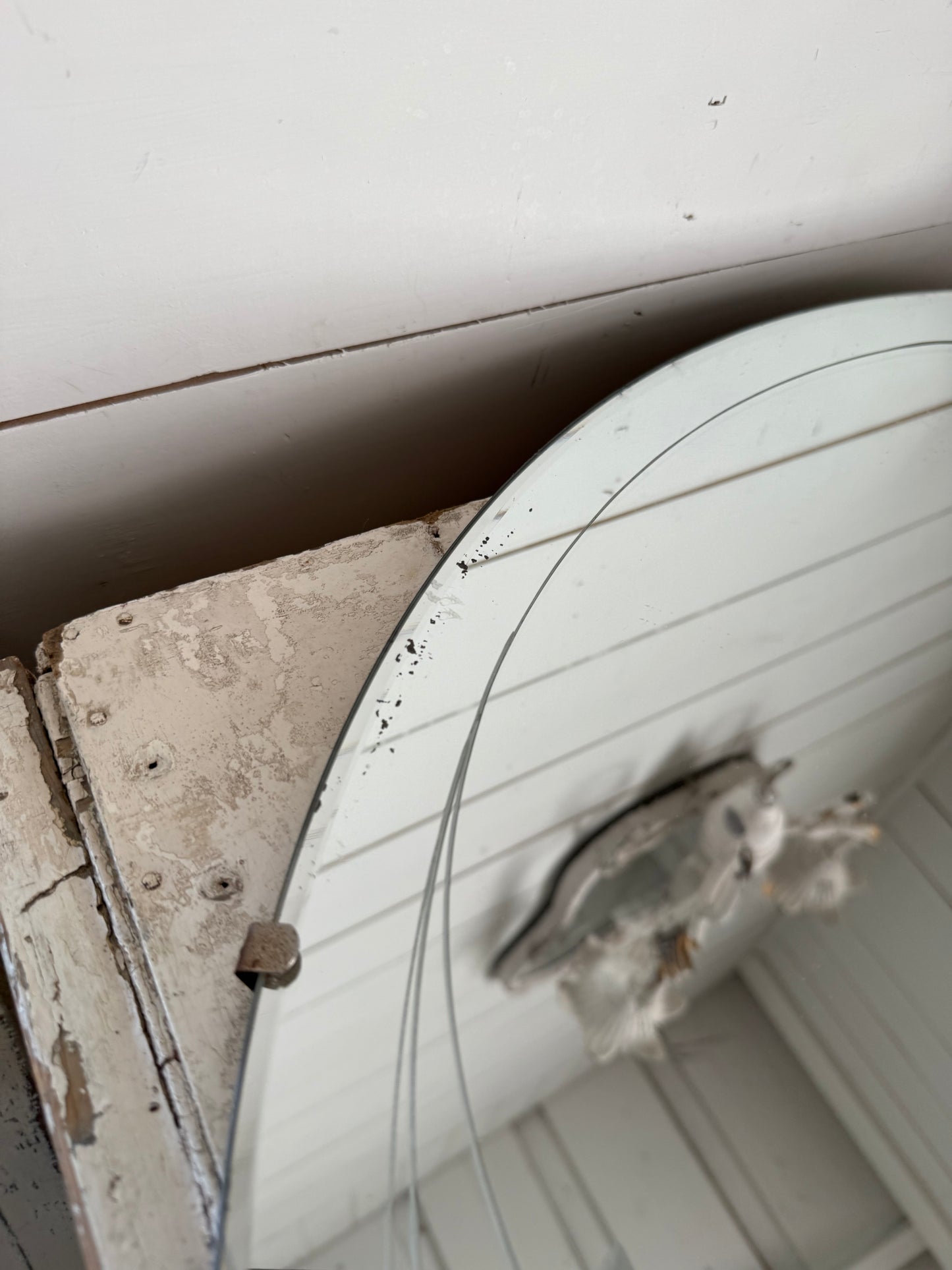 Large Vintage Mid Century Mirror with Floral Etching