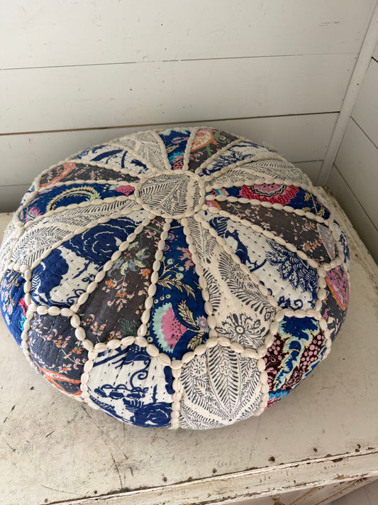 Kantha Quilt Fabric Floor Pouf - Bohemian Style