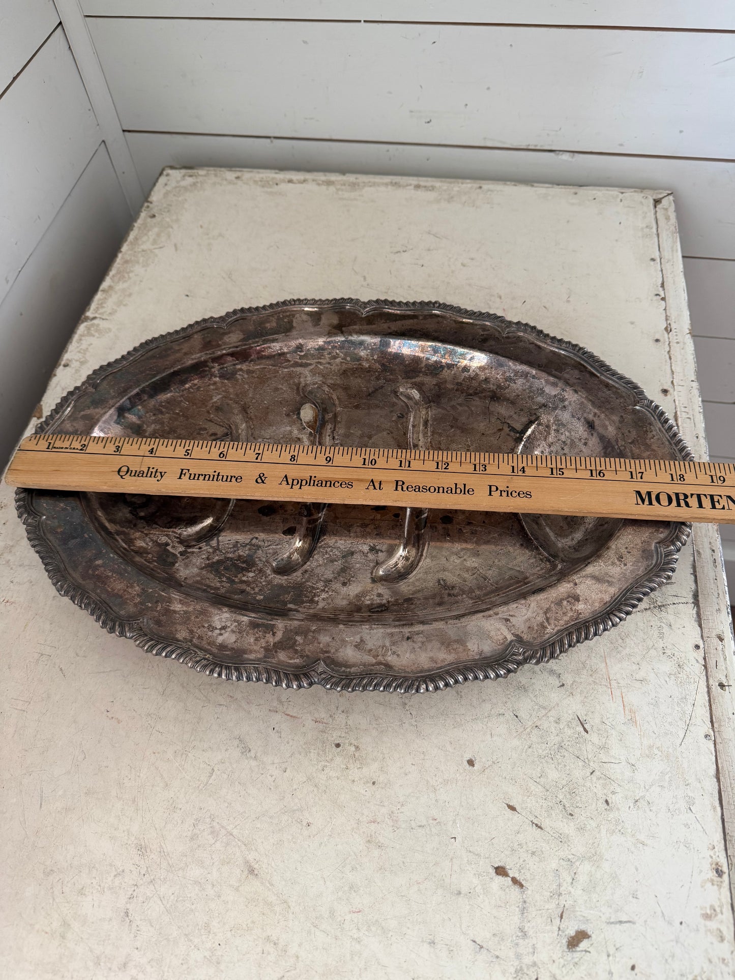 Vintage silver plate meat tray with feet