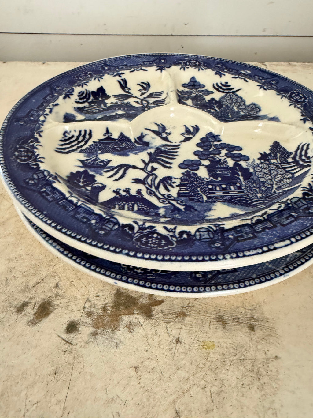 Vintage Moriyama Japan Blue Willow divided grill plate