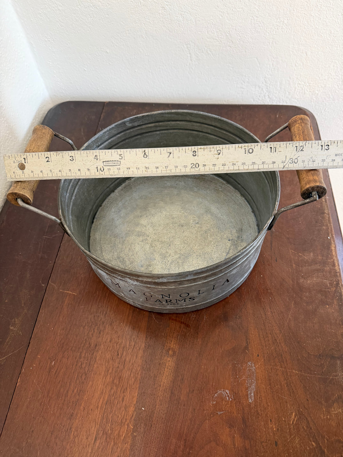 Magnolia Home by Joanna Gaines Galvanized Metal Gathering Pan / Bucket with wooden handles