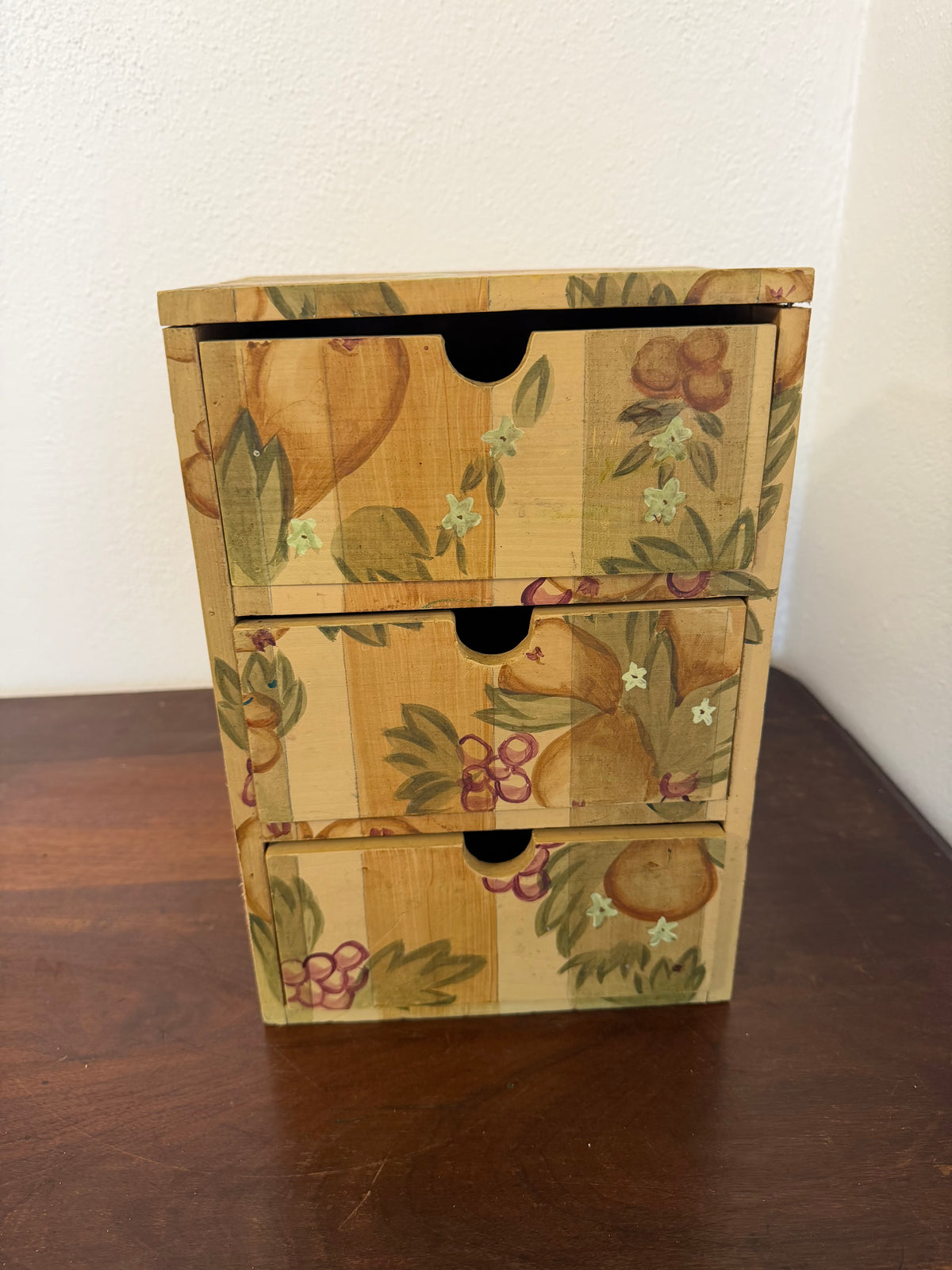Hand Pained Wood Box With 3 Drawers