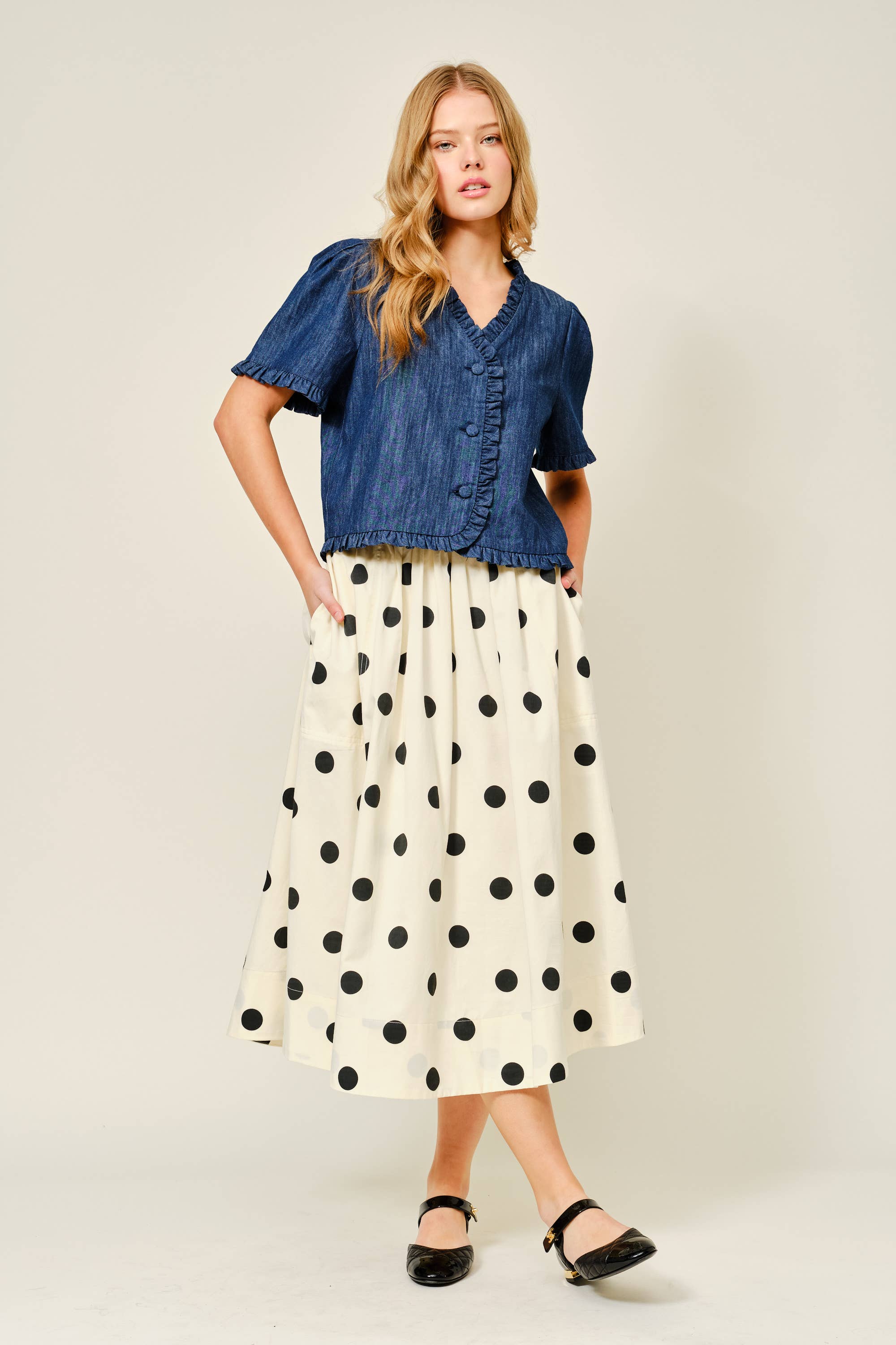 Dot Print Midi Full Skirts