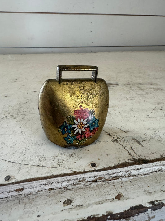 Vintage Small Cow Bell | Vintage Bell With Image Of Colorful Flowers | Old Goat or Sheep Bell