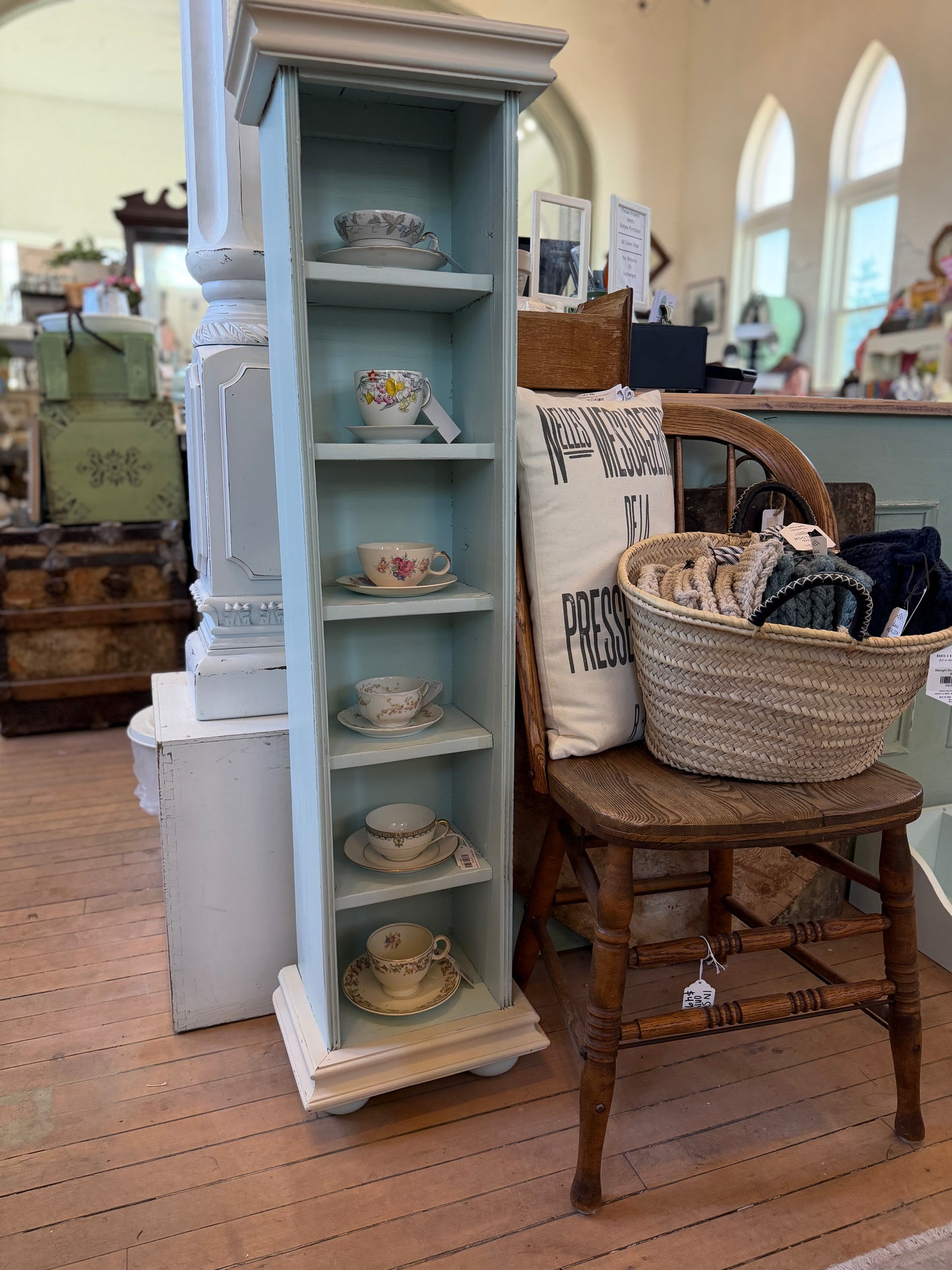 Solid wood, shabby chic skinny cubby shelf 48x12.5x9.5”