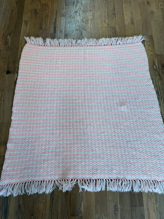 Pink and white Fringe Afghan