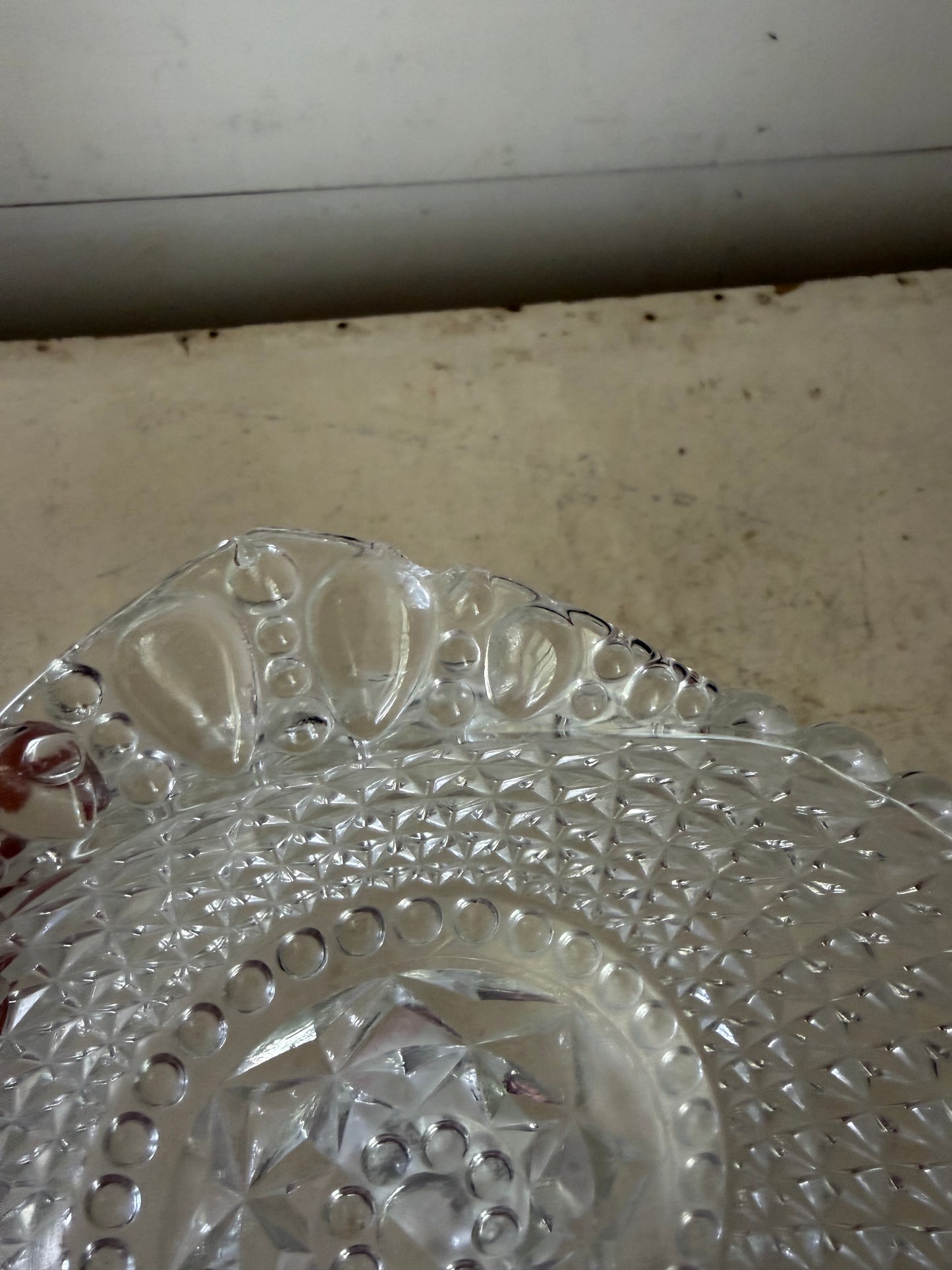 Vintage press glass bowl has small chip as shown