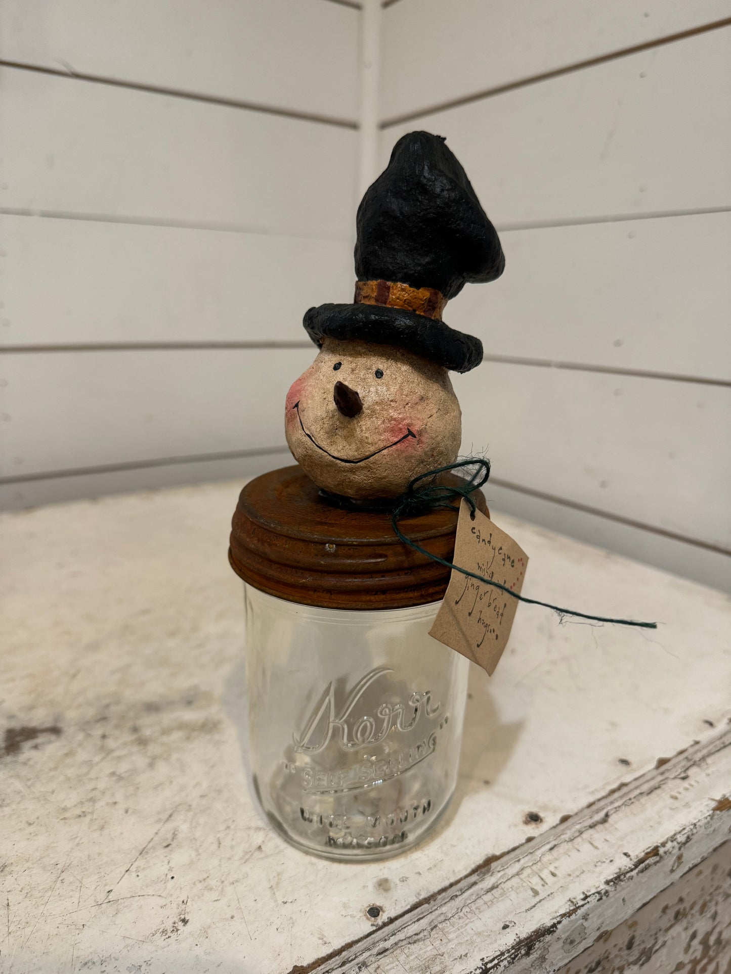 Snowman Lid and Pint canning jar with tag - comes with Hershey Kisses