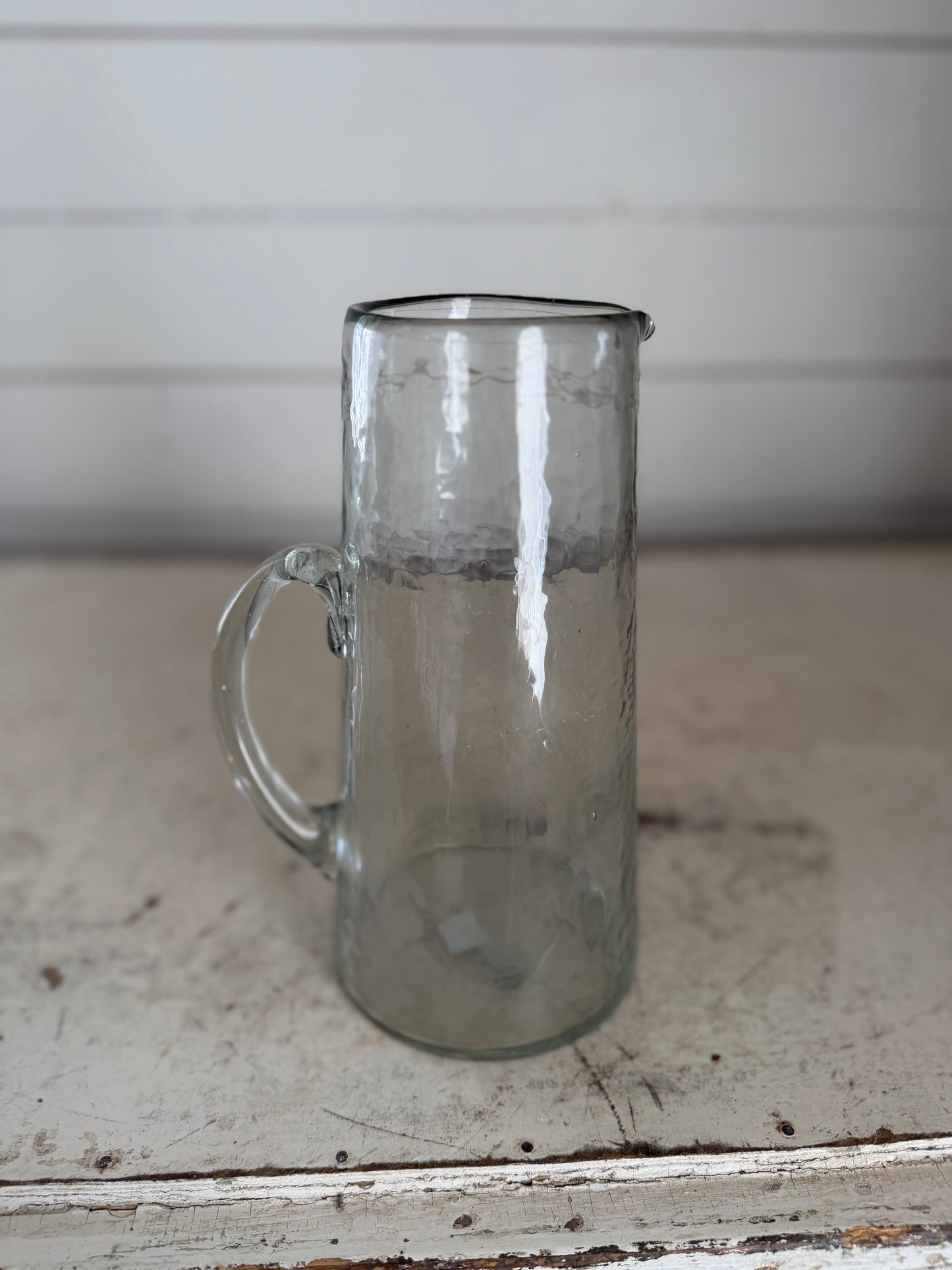 Hand blown glass pitcher