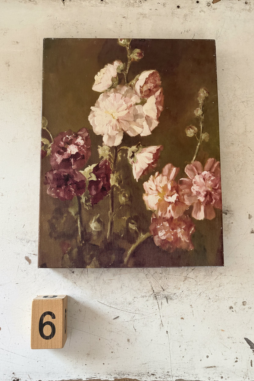 Canvas floral art sold individually will get wood framed with salvage wood