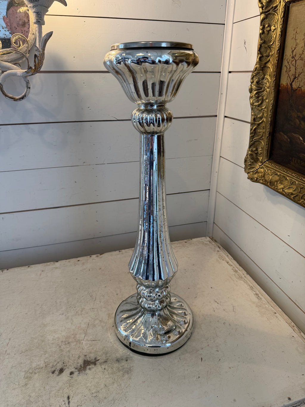 Large Mercury Glass Candlestick