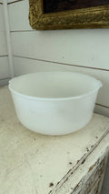 vintage Glasbake white milk glass mixing bowl designed for Sunbeam mixers