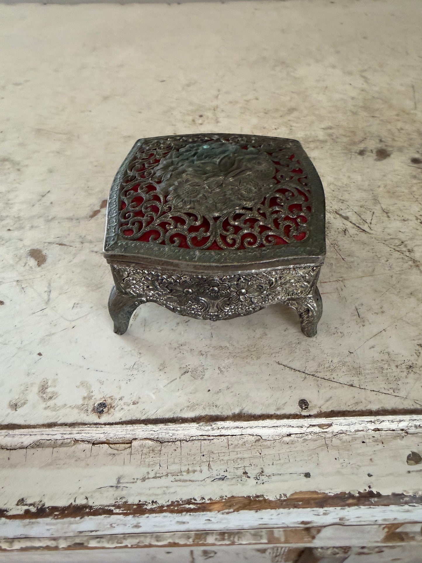 Ornate Silver Plate Trinket or jewelry box broken hinge