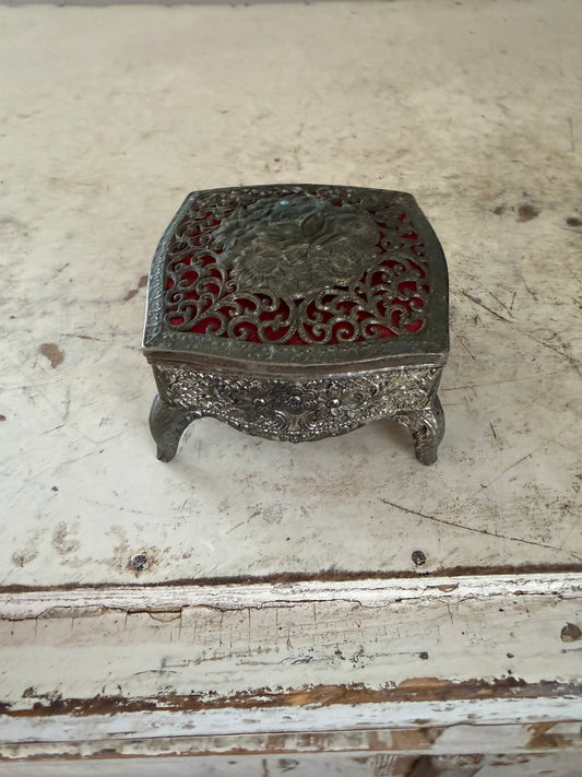 Ornate Silver Plate Trinket or jewelry box broken hinge