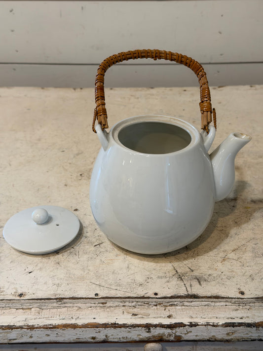 Vintage Porcelain Teapot With Basket Weave Handle