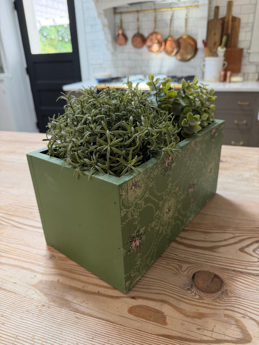 Floral Inlay Wood Box greenery not included