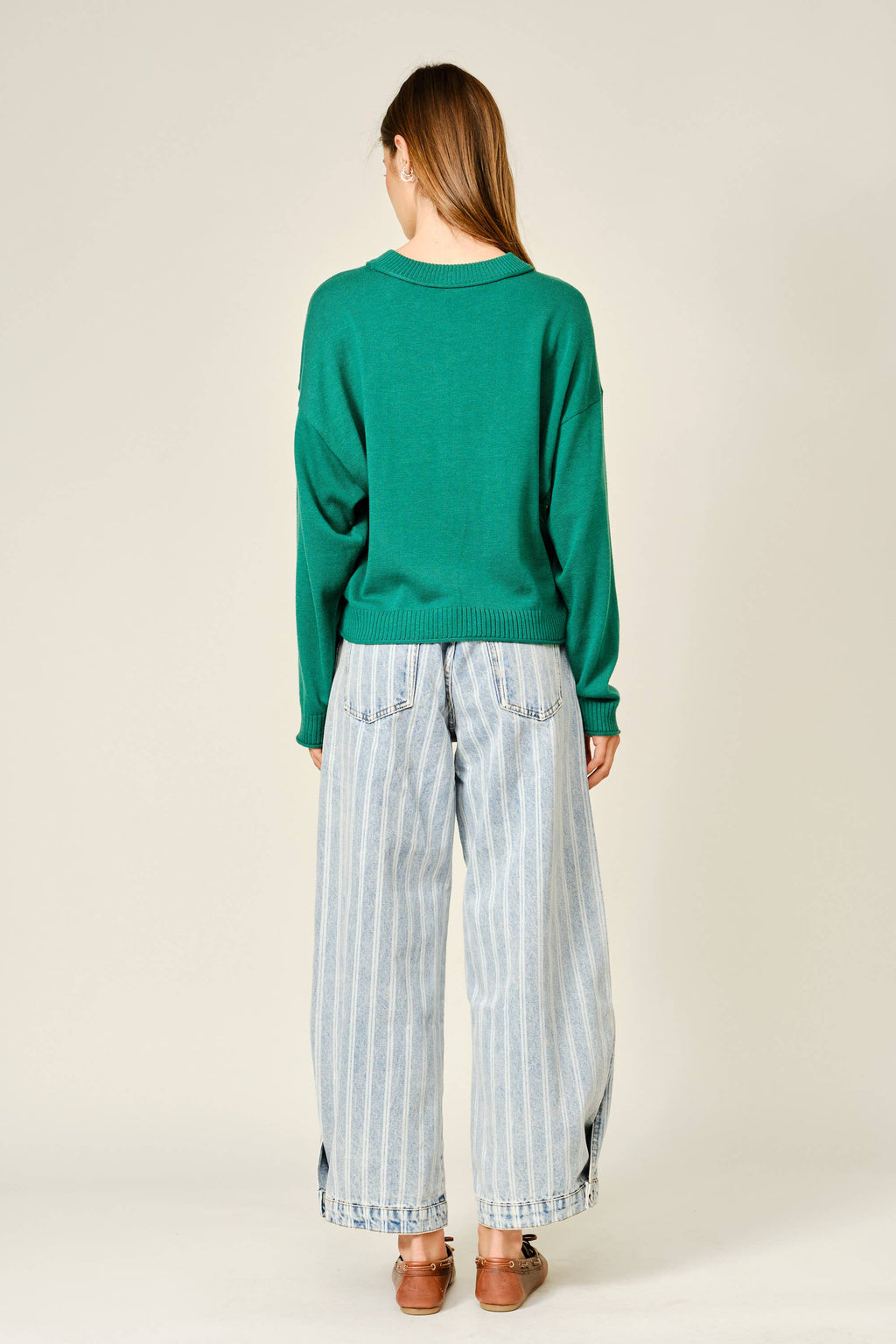 STRIPED DENIM BALLOON WASHED JEANS