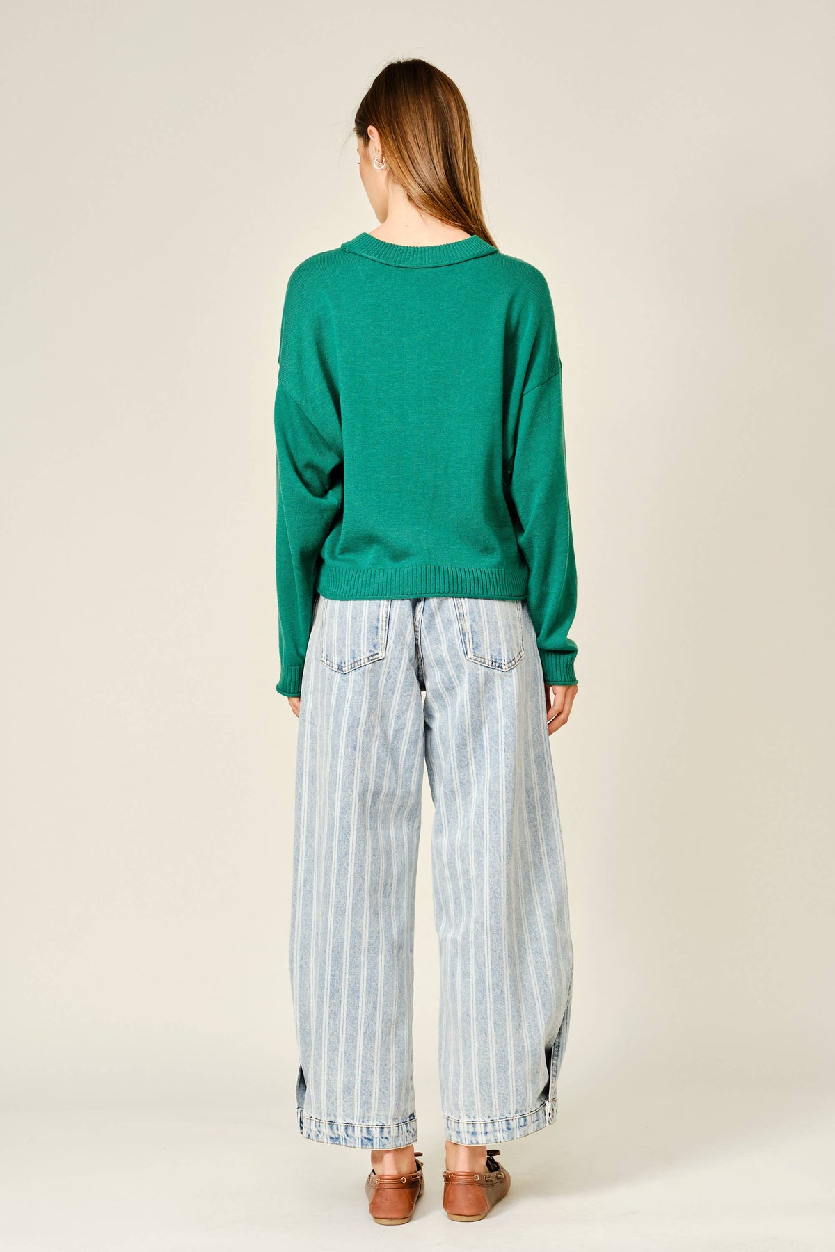 STRIPED DENIM BALLOON WASHED JEANS