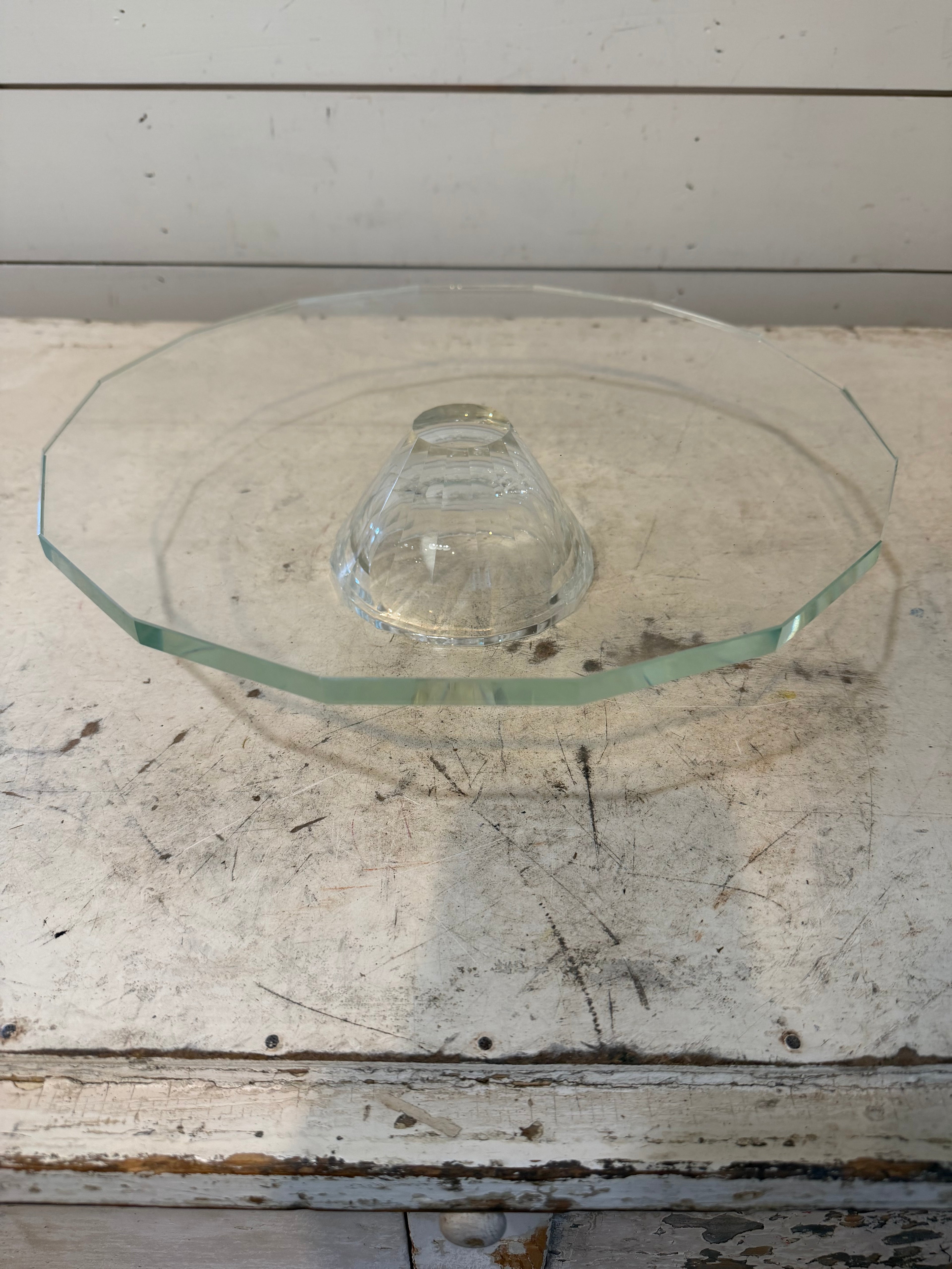 Oleg Cassini Crystal Diamond Footed Cake Stand with 13” Octagonal Plate
