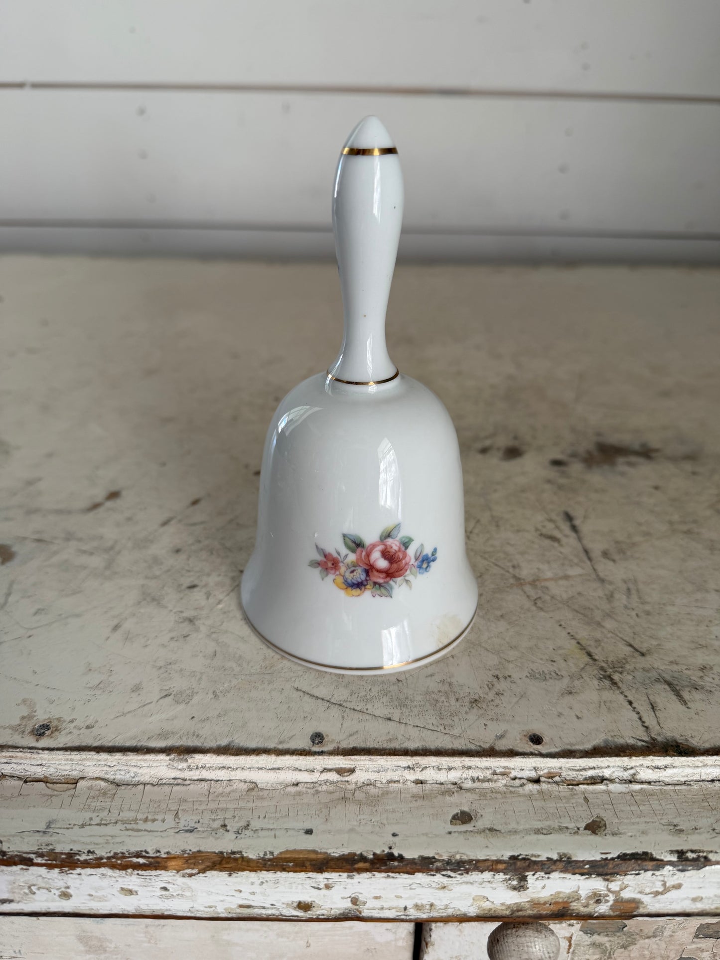 Vintage Floral Porcelain Bell with gold trim Japan