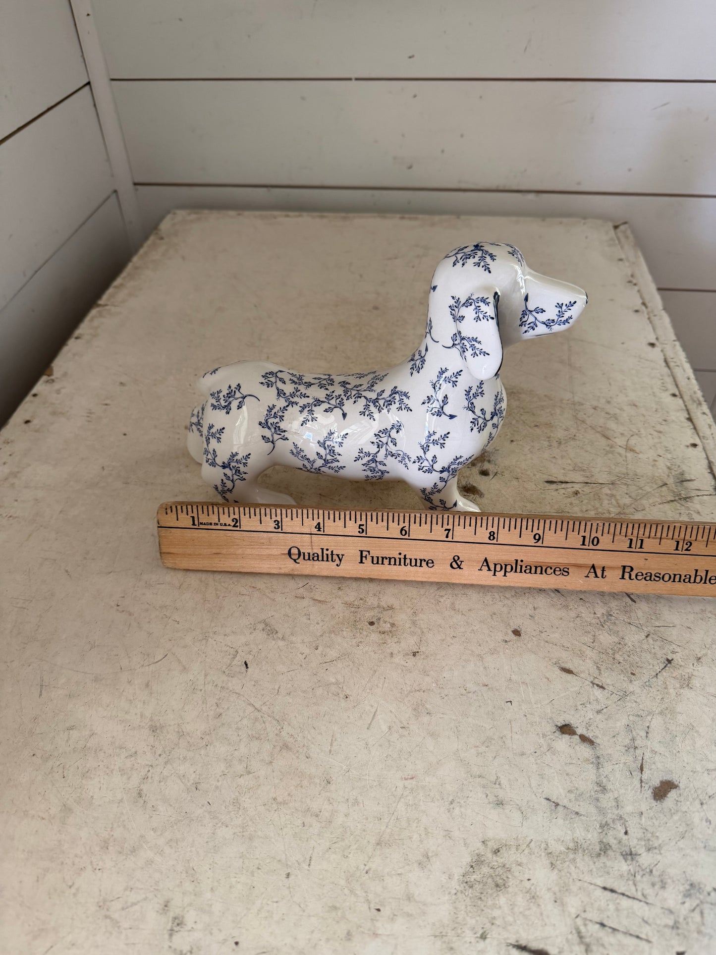 Surrey Selena Beautiful Dachshund Blue & White floral botanical ceramic statue