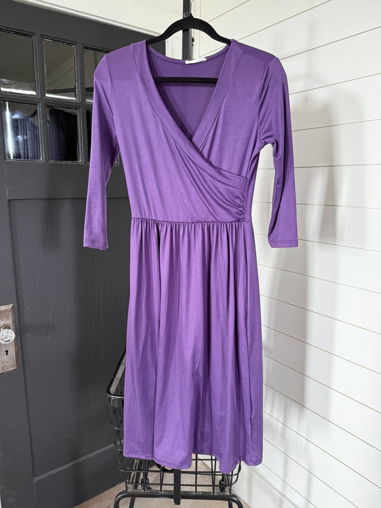 Small Purple Wrap Dress - figure flattering and doesn’t wrinkle