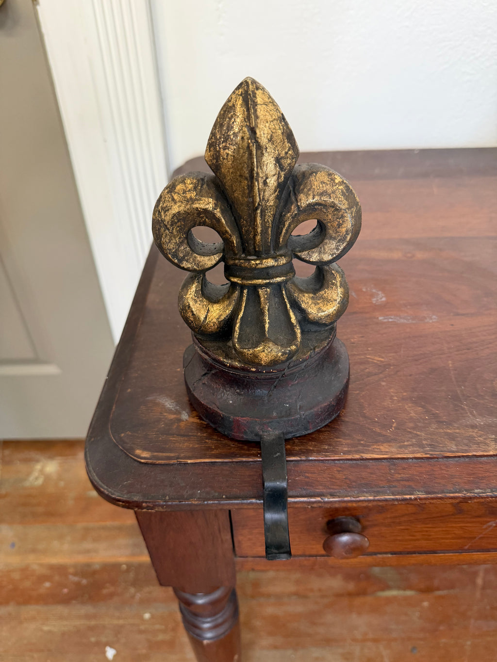 Stocking Holders ornate, distressed gold and dark brown fleur-de-lis SOLD INDIVIDUALLY