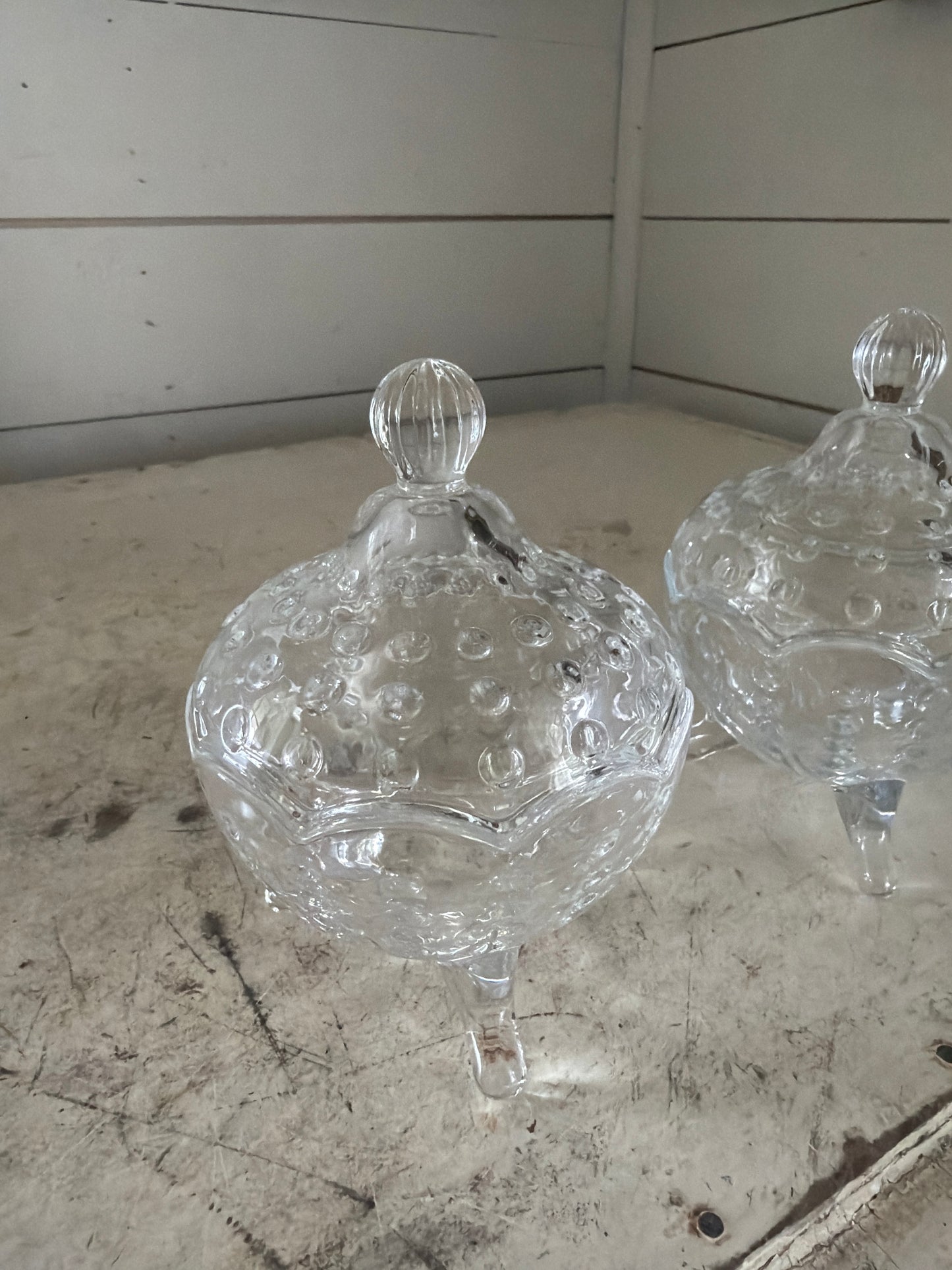 Glass Candy dish with lid and Swiss dot design sold individually