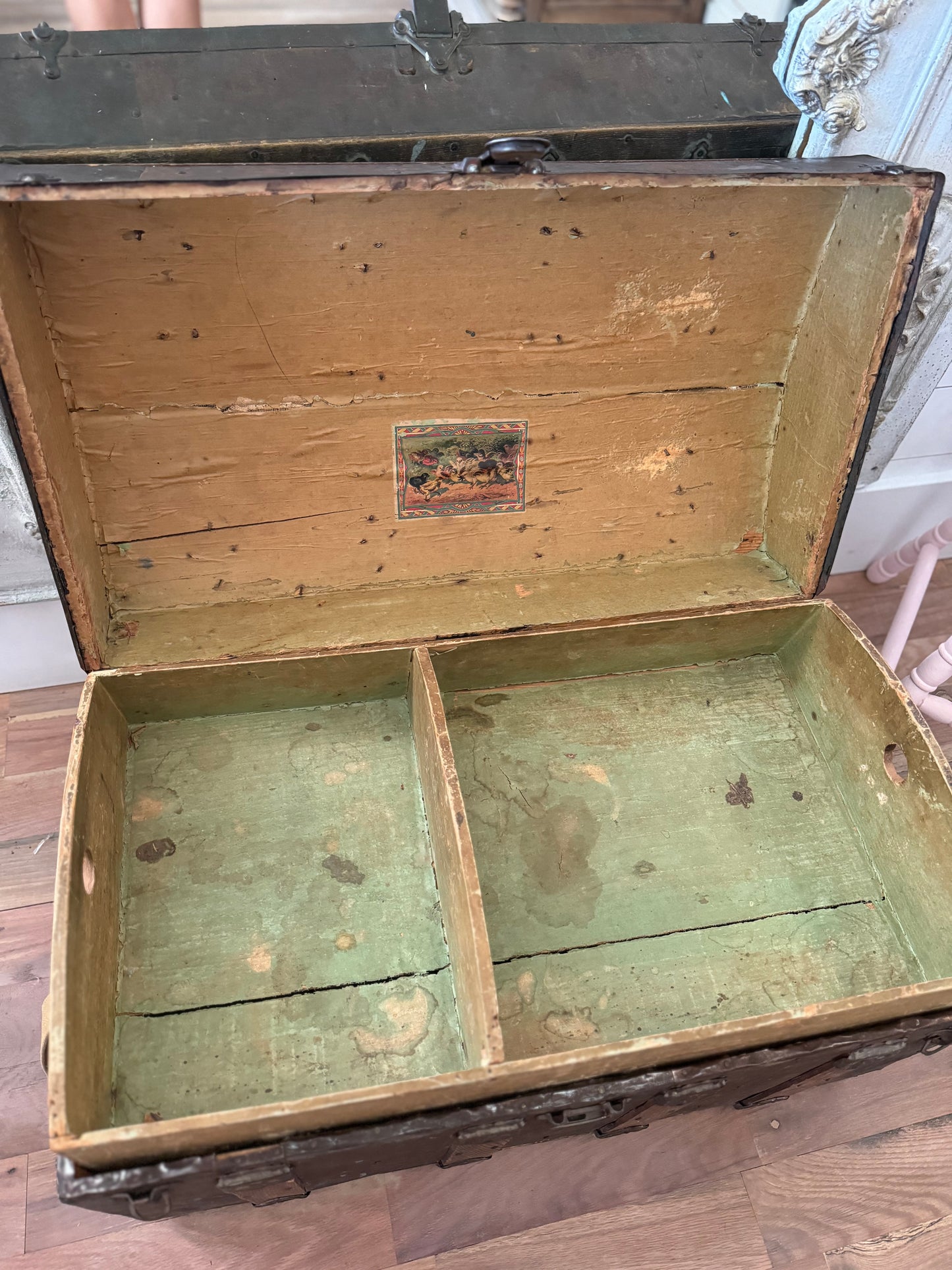 Antique Dome Top Steamer Trunk with wheels